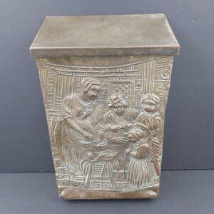 Brass Mailbox Repousse Embossed Homestead Pilgrims Preparing Food England Made